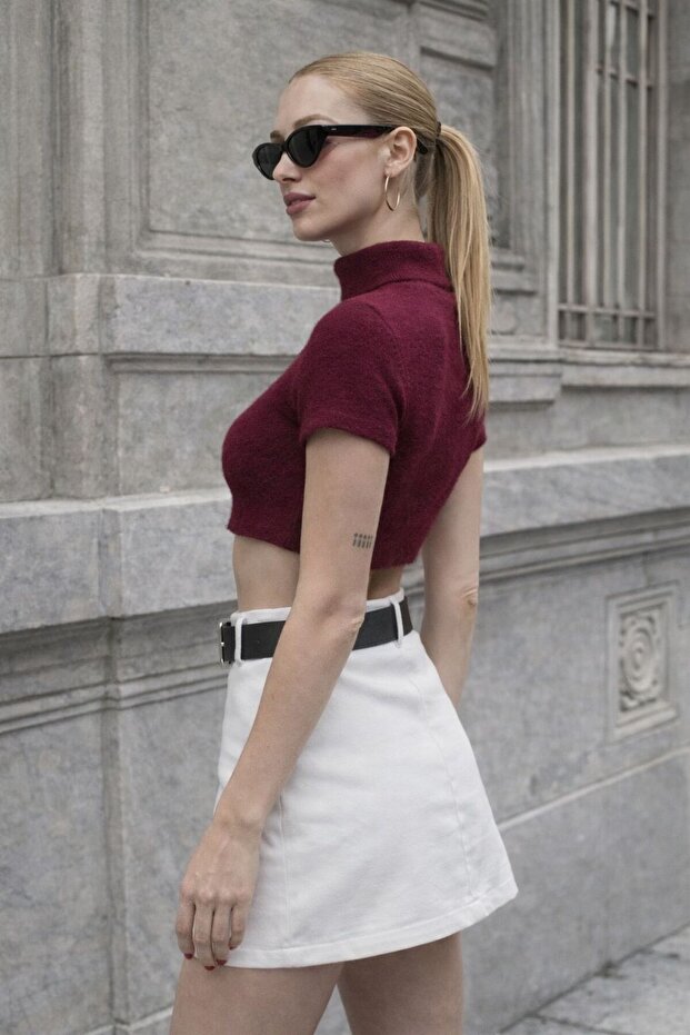 Geniş Kemer Detaylı Şort Etek - 5