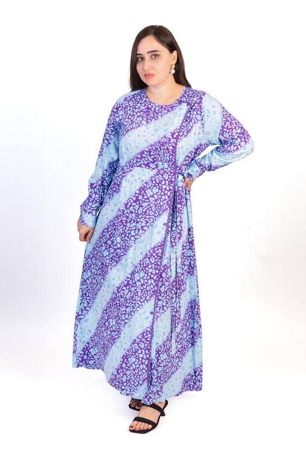 Blue & Violet Abstract Printed Maxi Dress