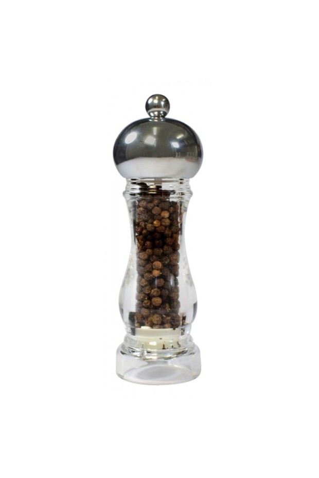 Acrylic pepper mill with silver split 16cm