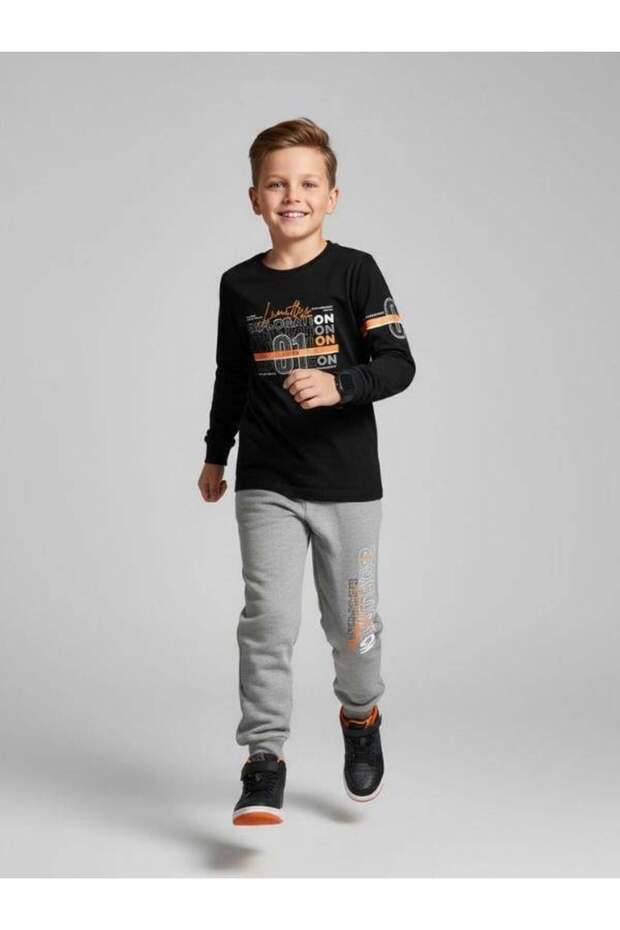 Boy's Cotton Letter Printed Pajama Set