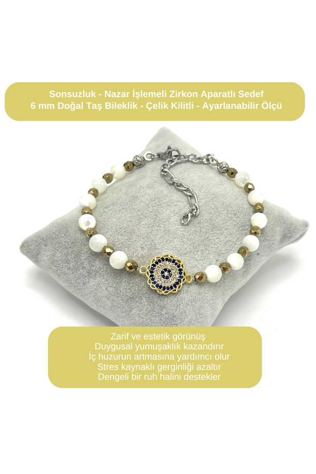 Certified Infinity and Evil Eye Engraved Zircon - Stone - 6mm Natural Stone Bracelet