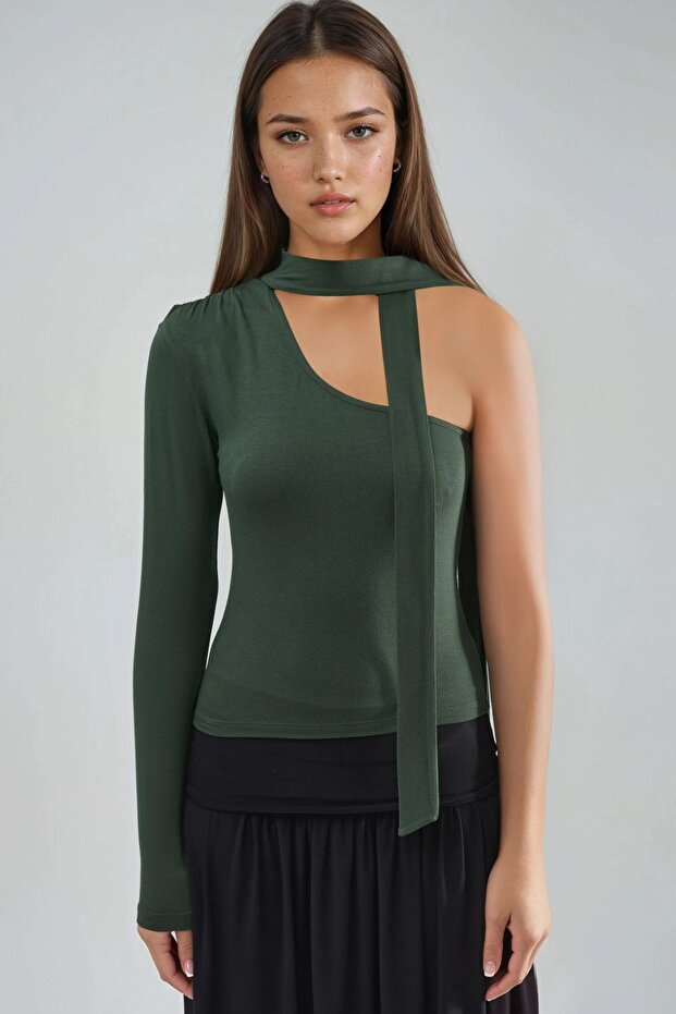 BUSEM Tek Kol Şal Detaylı Bluz - 7