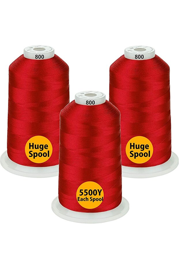 Embroidery Thread Set 3 Spools, 5000 m, Red Color - 1