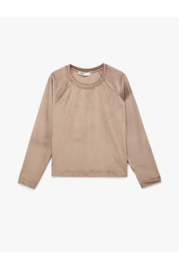 Long Sleeve Crew Neck Embroidered Velvet Pajama Top