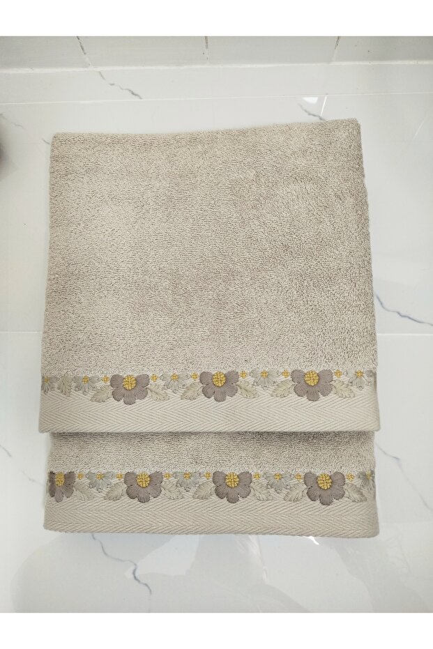 Bukle Embroidered Boxed Bath Set 50X85 cm Face Towel and 90X150 cm Bath Towel