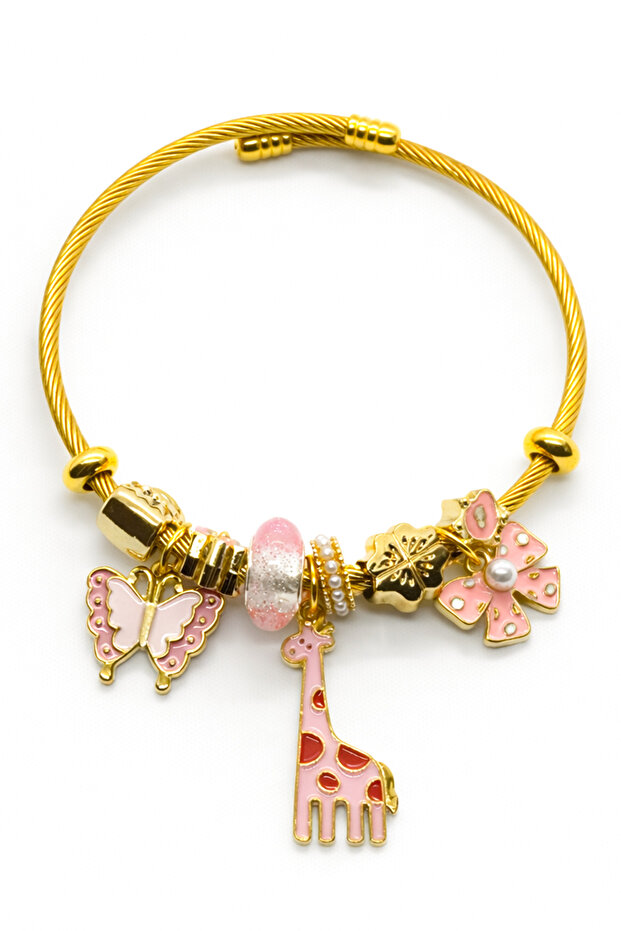 Crescent Rabbit Heart Hello Kitty Butterfly Giraffe Heart Dragonfly Design Steel Stainless Charm Bracelet