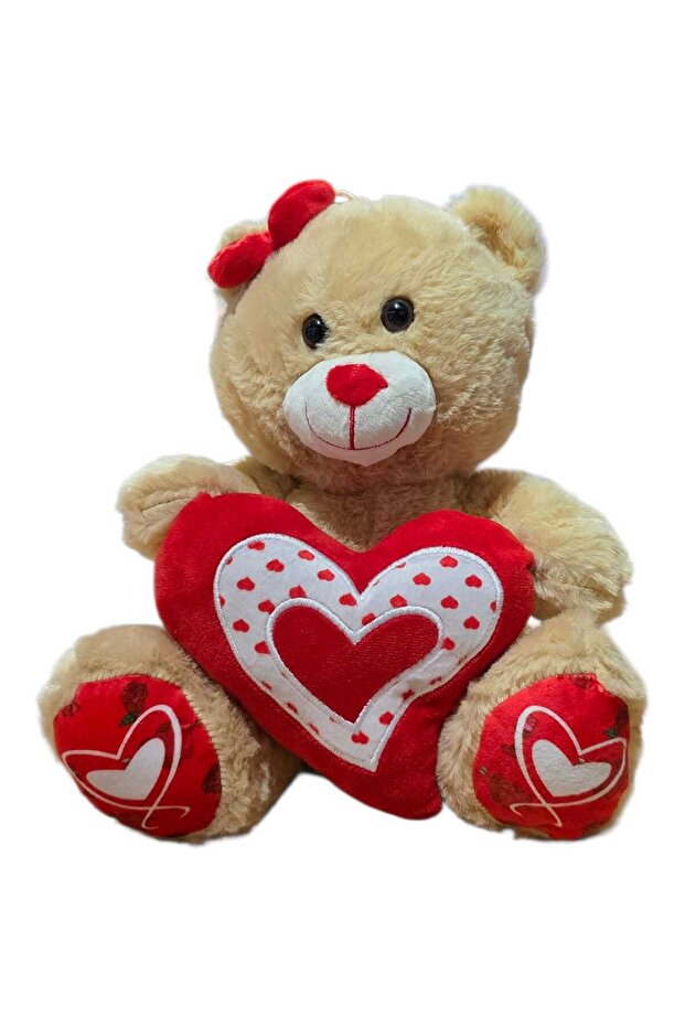 Plush Bear with Red Buckle and Heart, 30cm