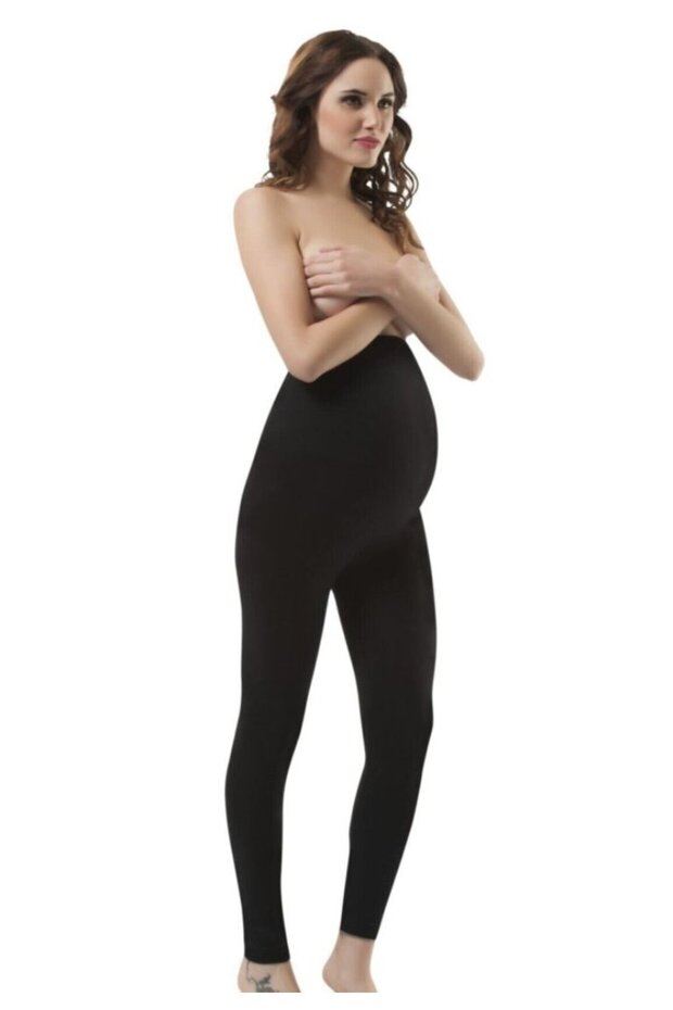 Women's Black Seamless Non-marking High Waist Soft Maternity Tights