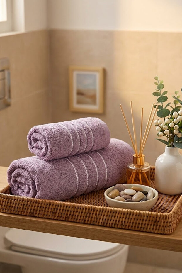 2-Piece Luxury Bath & Hand Towel Set | 100% Cotton Soft Textured Striped | Hamam Seti |