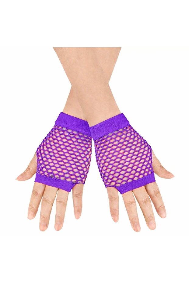 80S 90S Retro Purple Mesh Fingerless Short Gloves 11 cm
