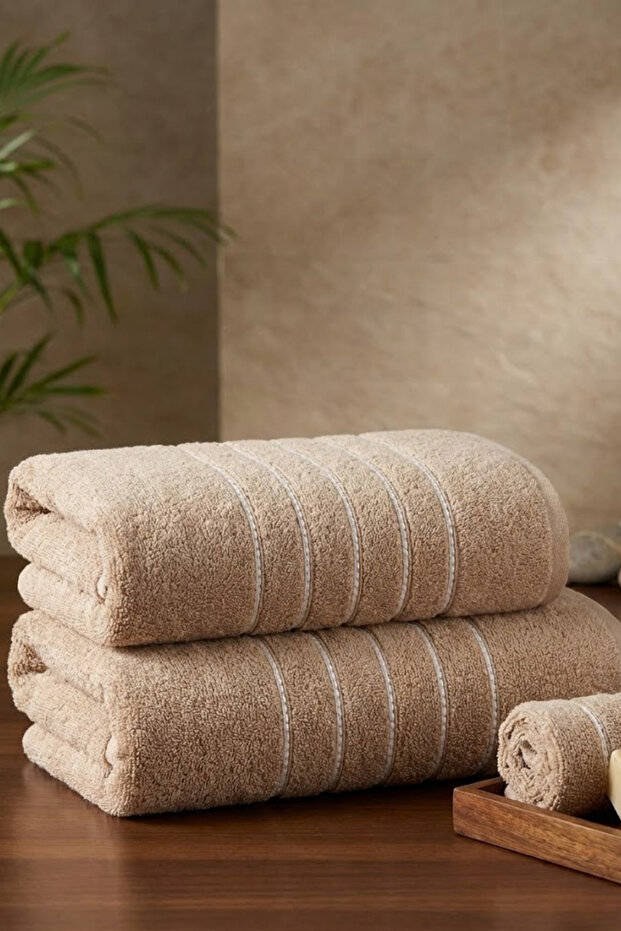 2-Piece Luxury Bath & Hand Towel Set | 100% Cotton Soft Textured Striped | Hamam Seti |