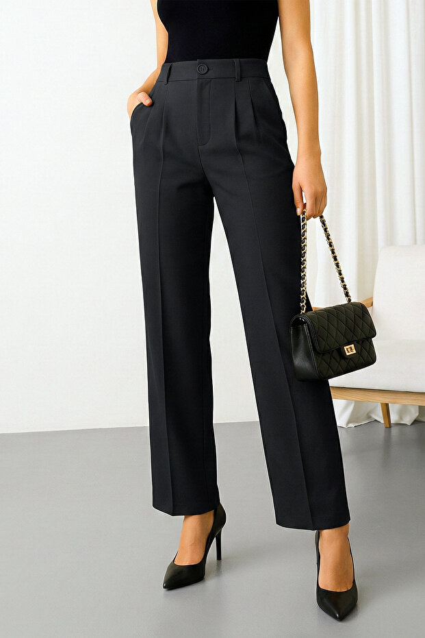 Pensli Dabl Crepe Fabric Trousers - Black