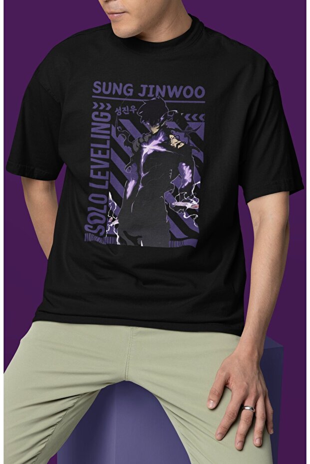 Design Sung Jin Woo Solo Leveling Arise Printed Unisex Oversize Anime Character T-Shirt