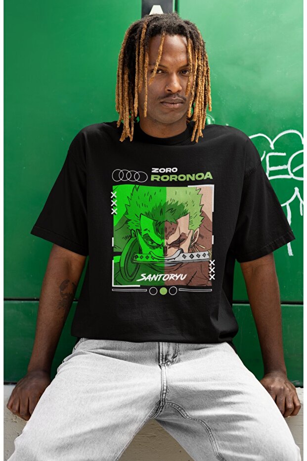 Design Roronoa Zoro Santoryu Printed Unisex Oversize One Piece Anime Series Character T-Shirt