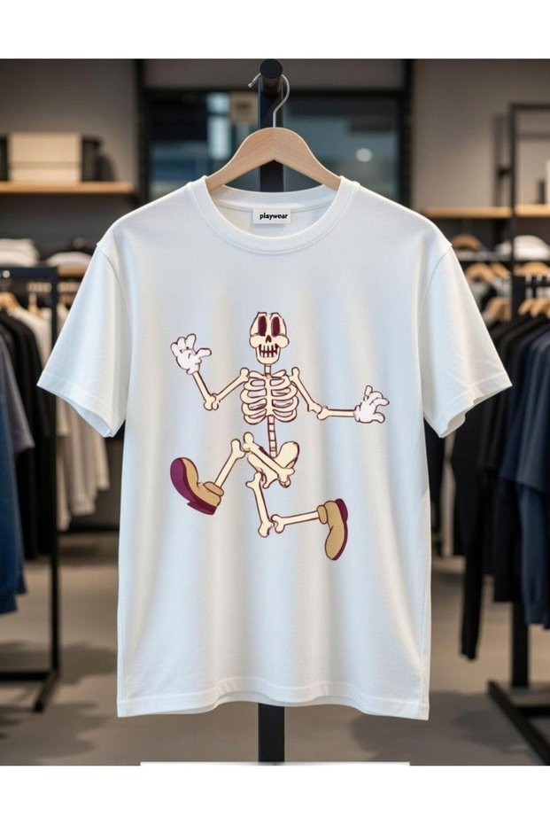 Play Wear Unisex Round Neck Printed T-Shirt with Purple Sole Shoe Skeleton