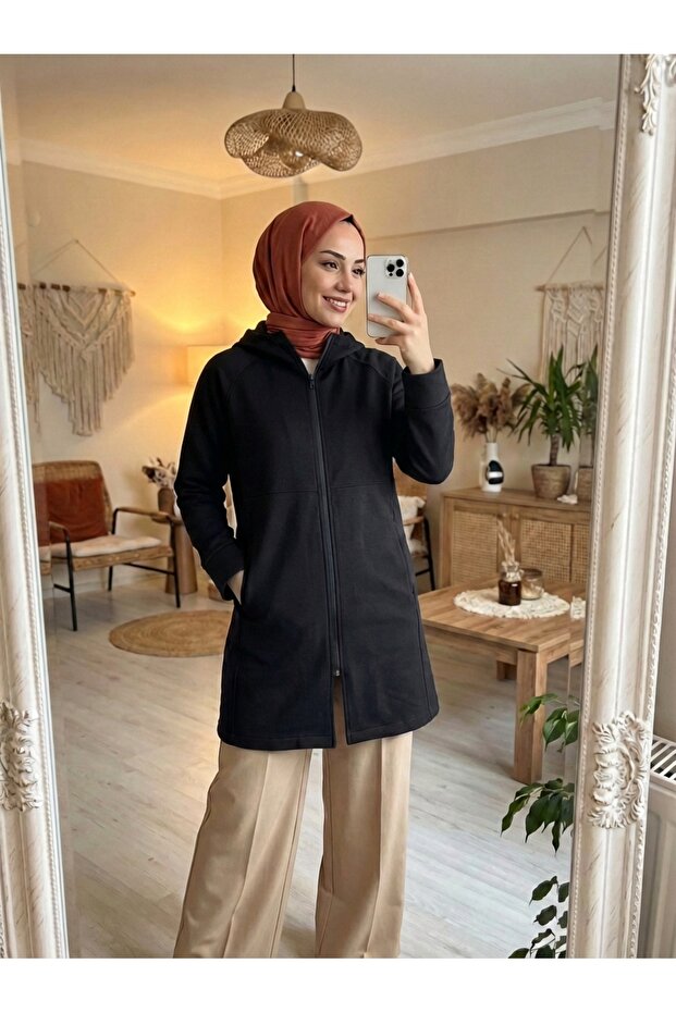 Water Repellent Windbreaker Long Softshell Hijab Coat - Hooded Seasonal Jacket