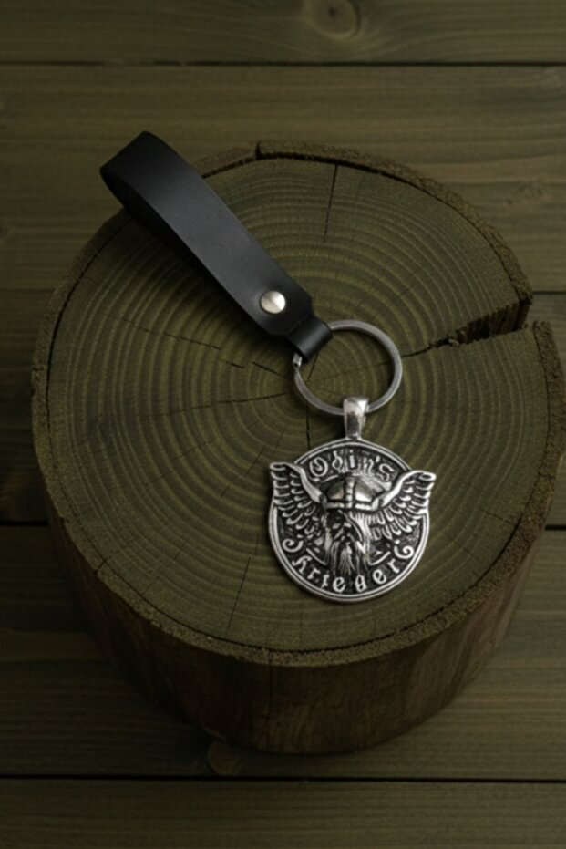 Odins Warrior Design Real Leather Keychain Black Genuine Leather Keychain Fashion Keychain