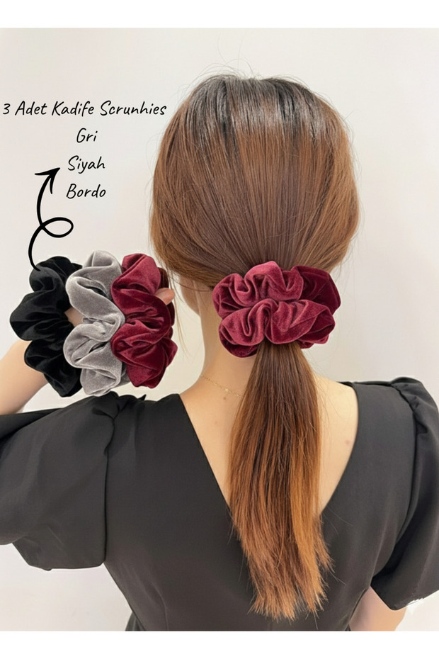 3 Adet Kadife Scrunchie Lastik Toka