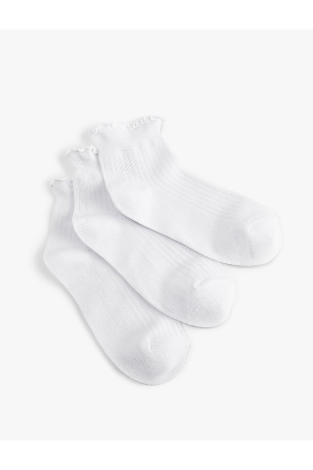 Set of 3 Ruffle Detailed Cotton Bootie Socks