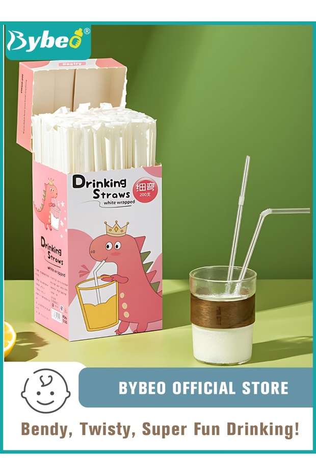 200PCS Disposable Drinking Straws, Plastic Flex Straws, Individually Wrapped Clear Straws, 21cm Long