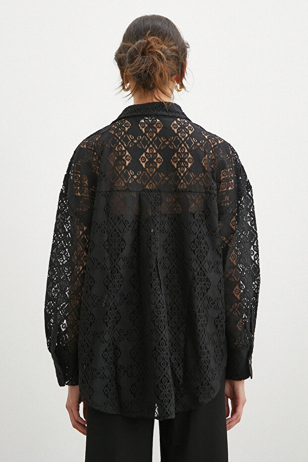 Cepli Dantel Gömlek Siyah - 6