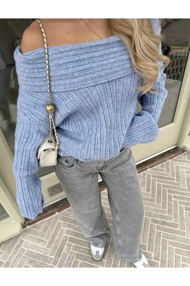 Degaje Madonna Collar Shawl Collar Comfortable Fit Women's Knitwear Sweater
