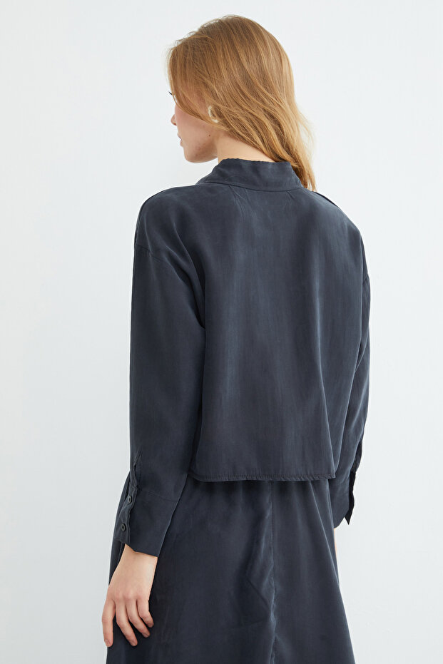 Basic Düğmeli Salaş Crop Gömlek - 8