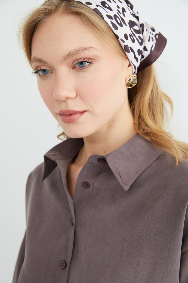 Basic Düğmeli Salaş Crop Gömlek - 7