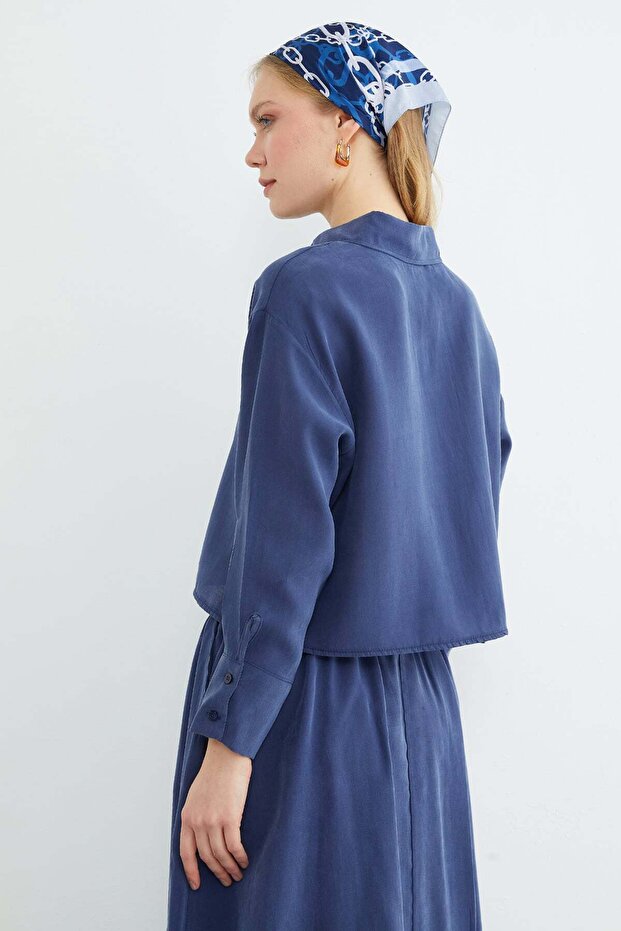 Basic Düğmeli Salaş Crop Gömlek - 6