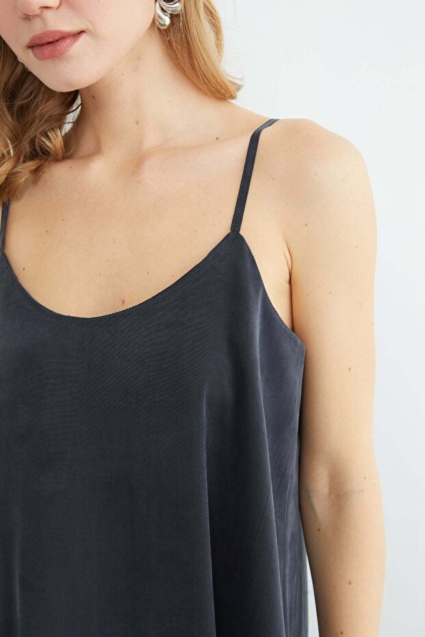 Basic İp Askılı Maxi Boy Elbise - 6