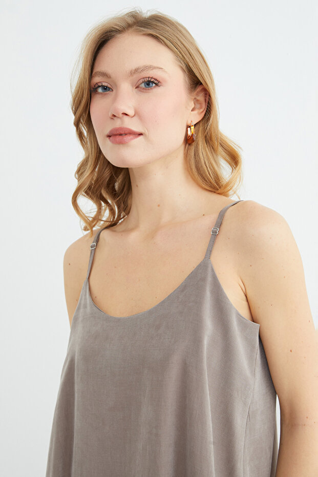 Basic İp Askılı Maxi Boy Elbise - 7