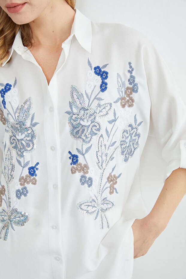 Fullamodest Nakışlı Pullu Gömlek - 5