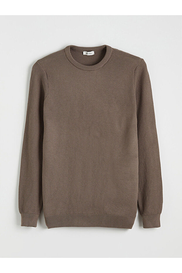 Özmarka New Season Crew Neck Checkered Men's Knitwear Sweater