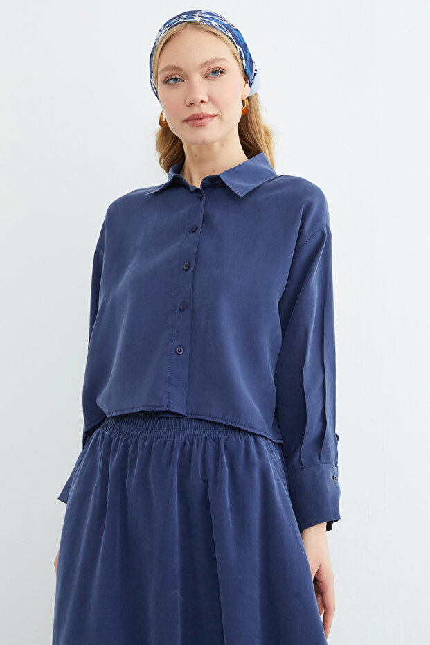 Basic Düğmeli Salaş Crop Gömlek - 3