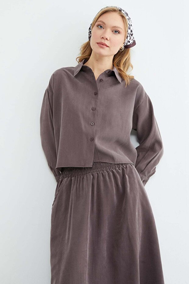 Basic Düğmeli Salaş Crop Gömlek - 3