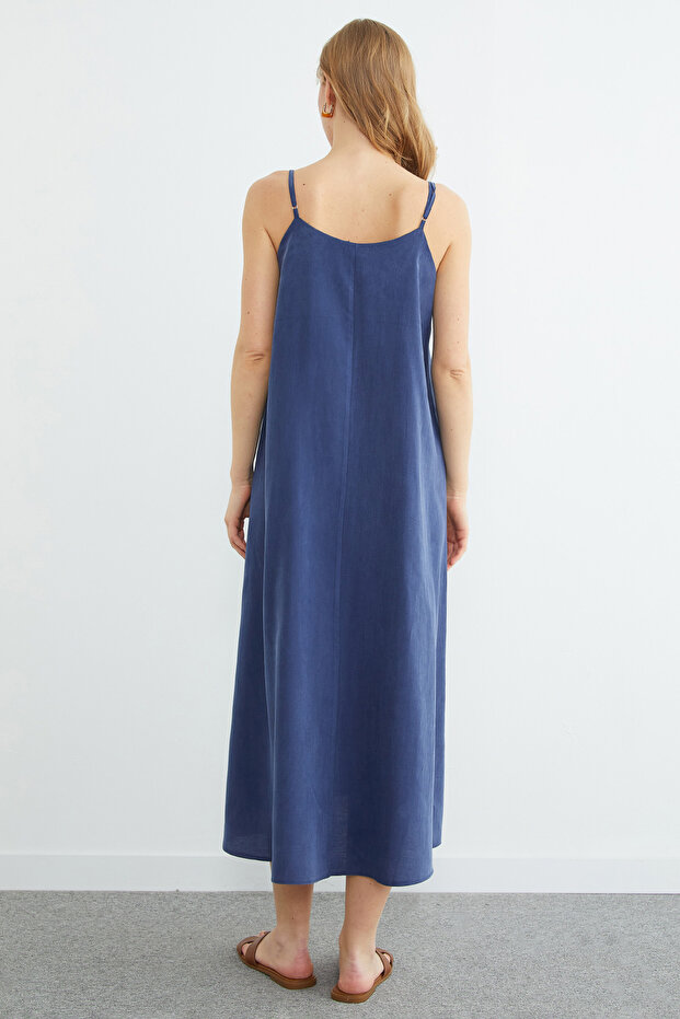 Basic İp Askılı Maxi Boy Elbise - 8