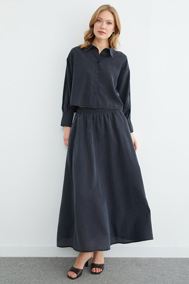 Basic Düğmeli Salaş Crop Gömlek - 3