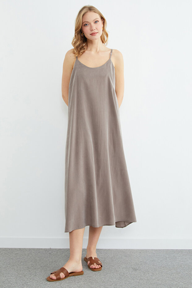 Basic İp Askılı Maxi Boy Elbise - 5
