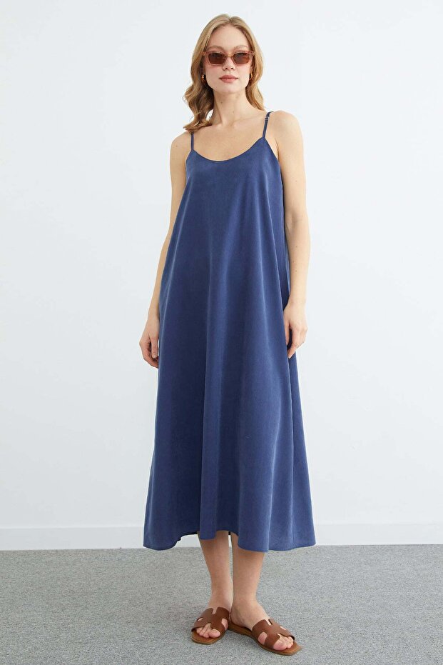 Basic İp Askılı Maxi Boy Elbise - 1