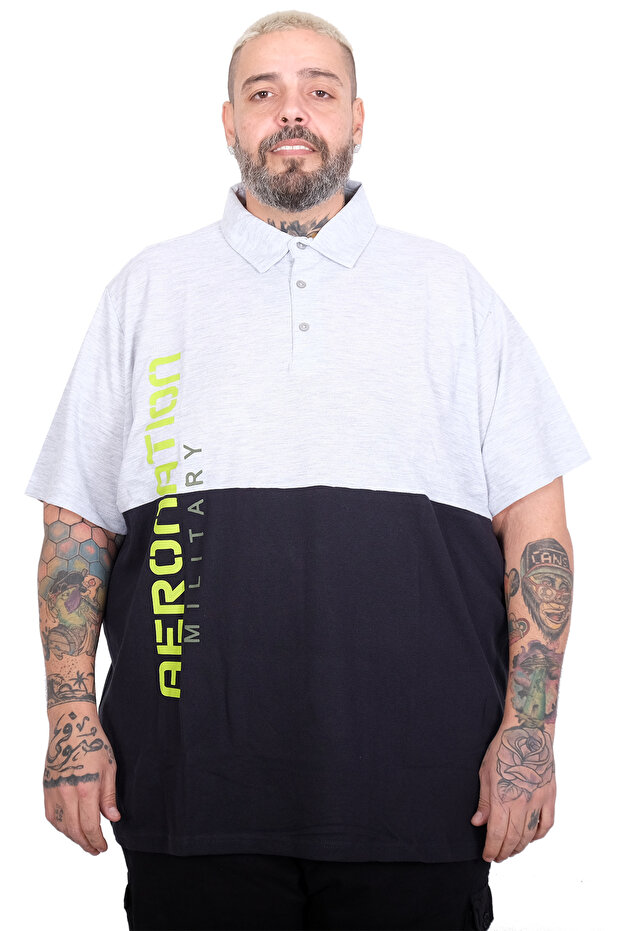 Mode XL Large Size Men's Parted Polo Collar T-Shirt 25318 Gray Melange
