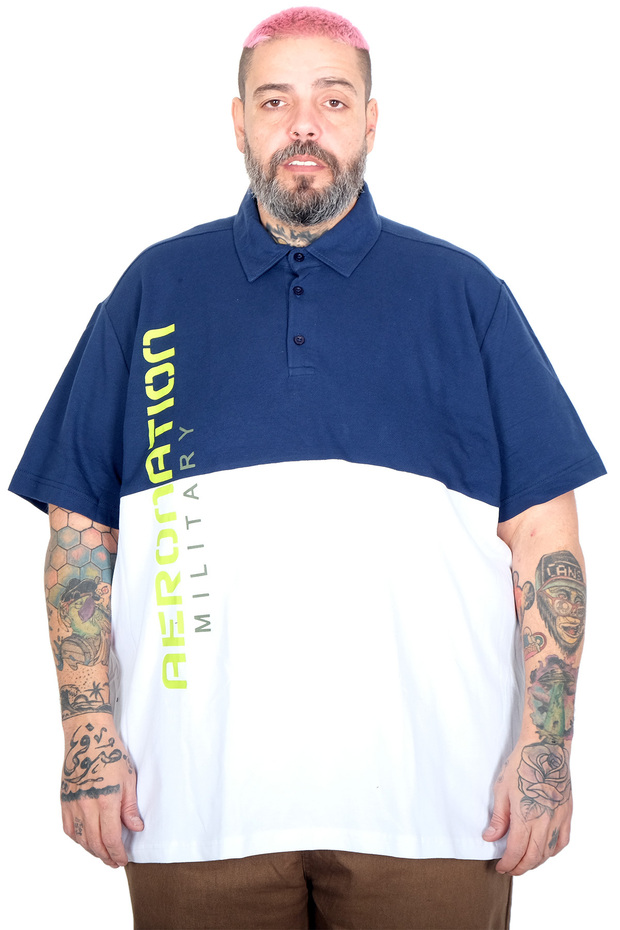 Mode XL Large Size Men's Parted Polo Collar T-Shirt 25318 Indigo