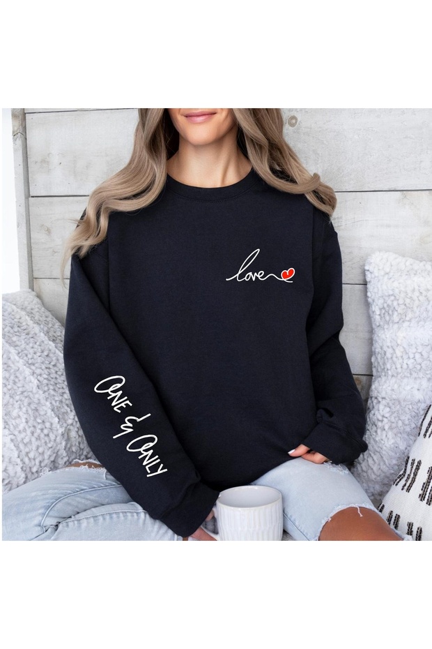 Unisex Lover Concept Printed Oversize Crew Neck Sweatshirt (Price Is for One Piece.)