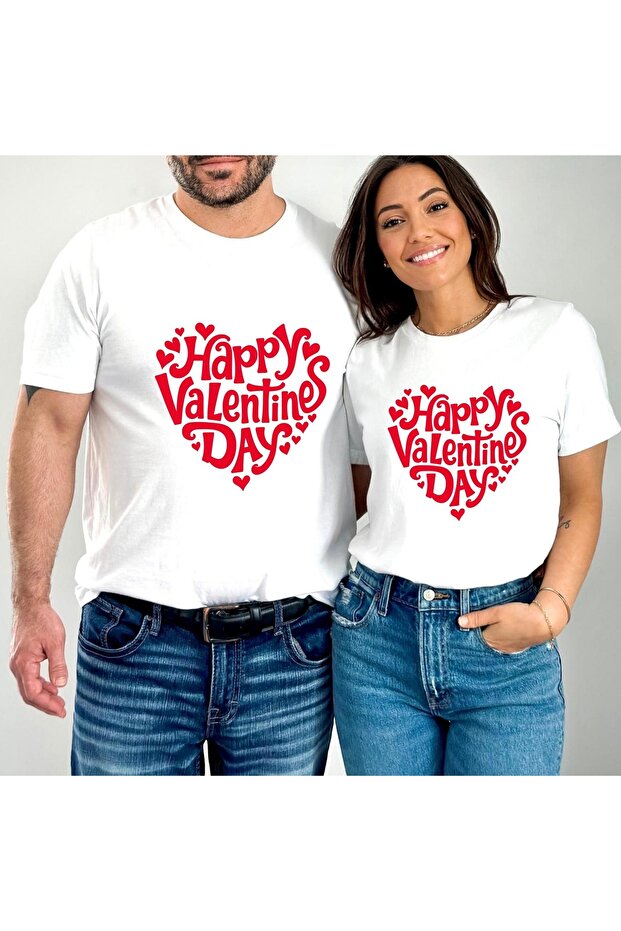 Unisex Heart Printed Oversize Lover T-Shirt (2 Pieces Must Be Added to the Cart for Couples.)
