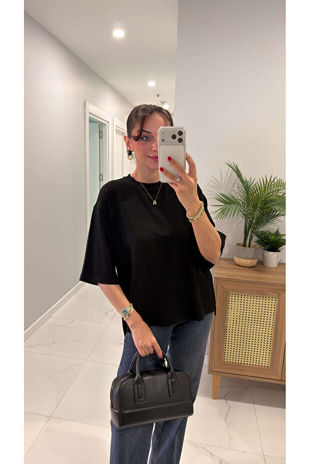 Chesica Siyah Modal Basic Tişört - 3