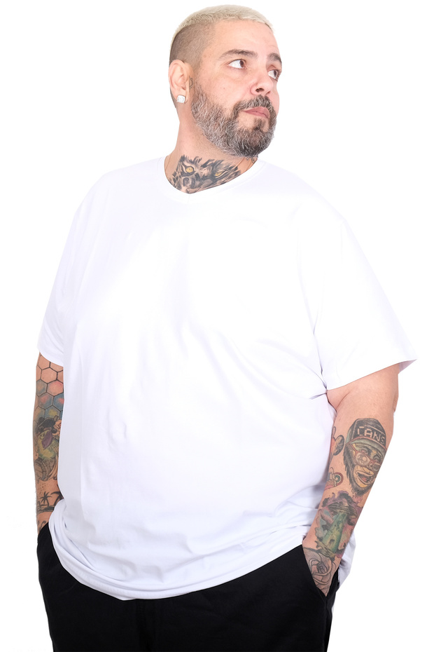 Big Size Men's T-Shirt Lycra V-Neck 20150 White