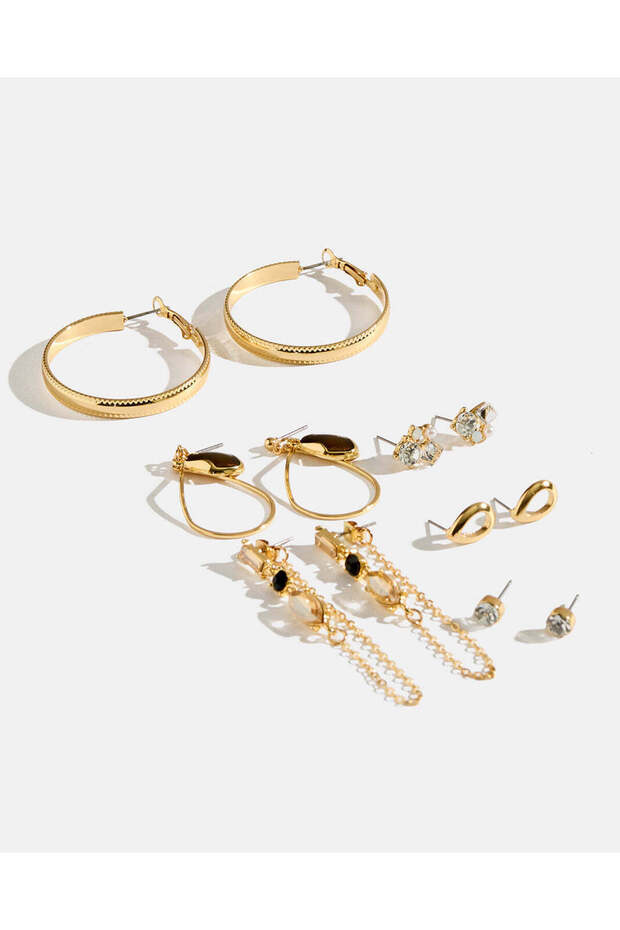 Women Gold Embellished Earrings Set (6 Pairs)