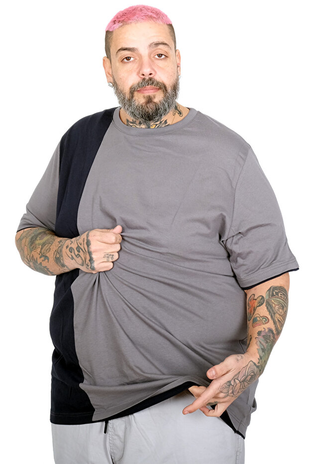Mode XL Large Size Men's Parted Md08 T-Shirt U22134 Fume