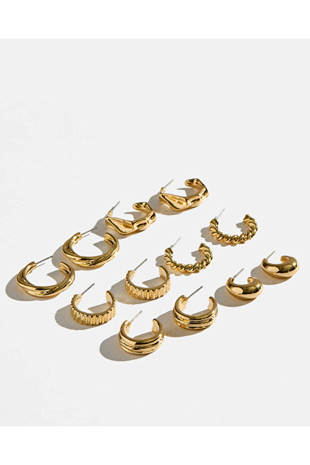 Women Gold Embellished Earrings Set (6 Pairs)