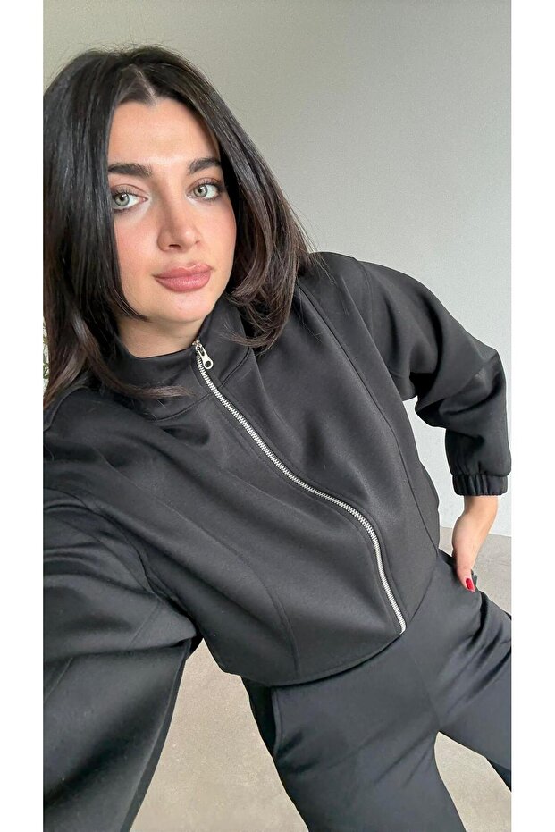 بدلة أساسية من القماش المطوي الأسود - 5