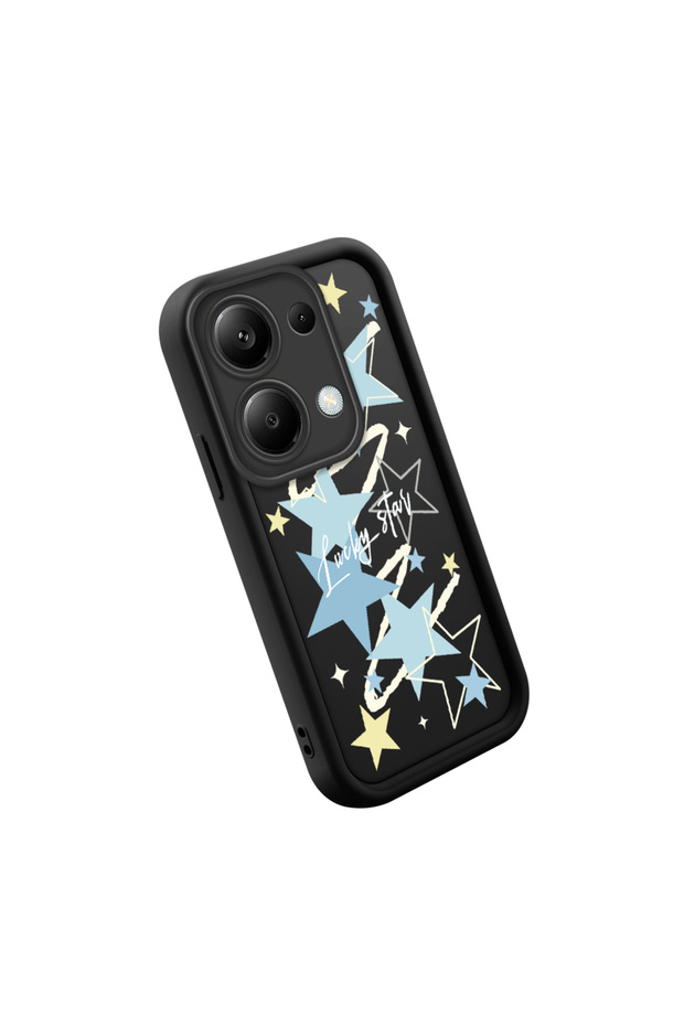 حافظة من السيليكون متوافقة مع هاتف Redmi Note 14S، مقاومة للصدمات، باللون الأسود، بنمط نجمة. - 2